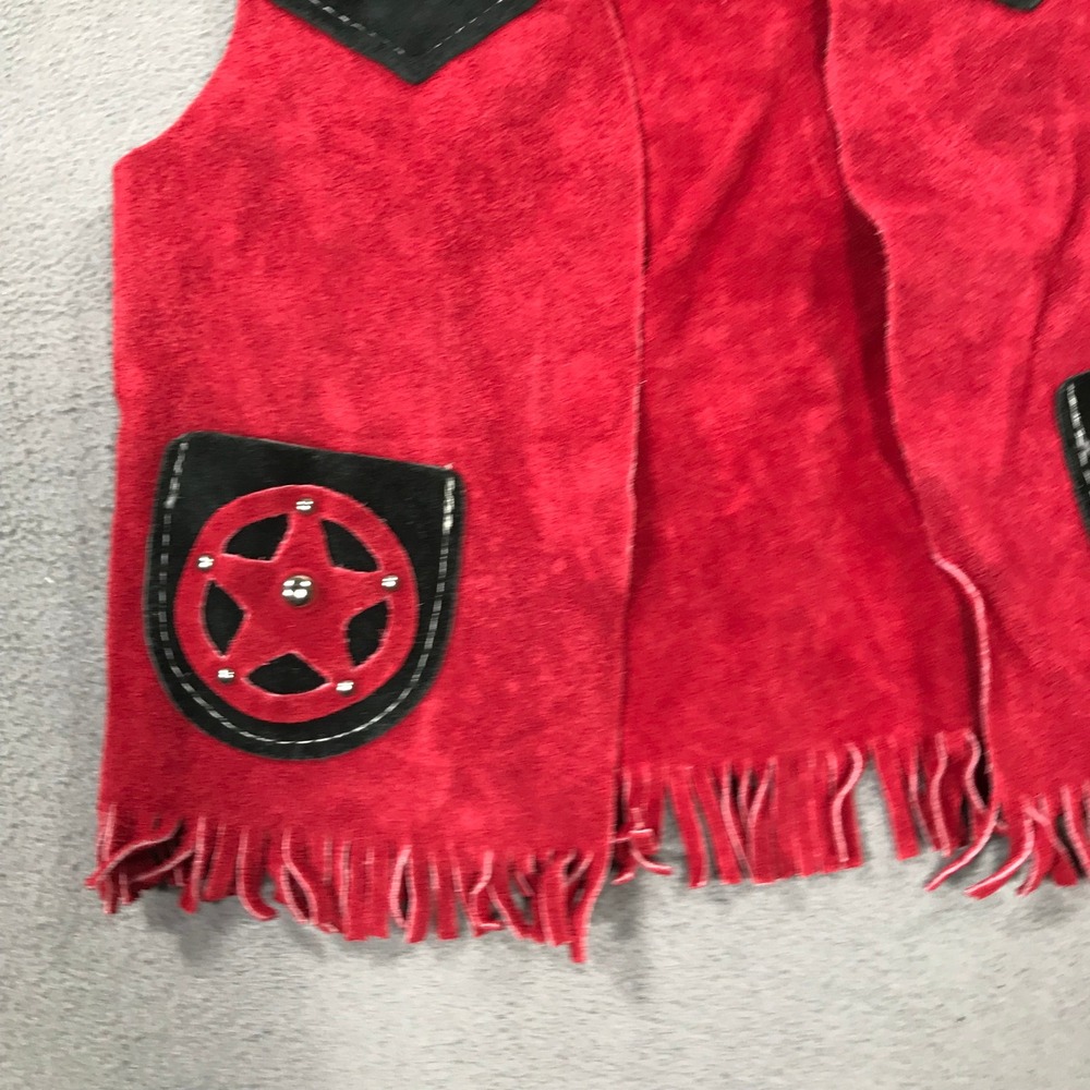 John R Craighead Kids Red Black Suede Leather Fringe Western Star Vest Medium - Picture 2 of 10